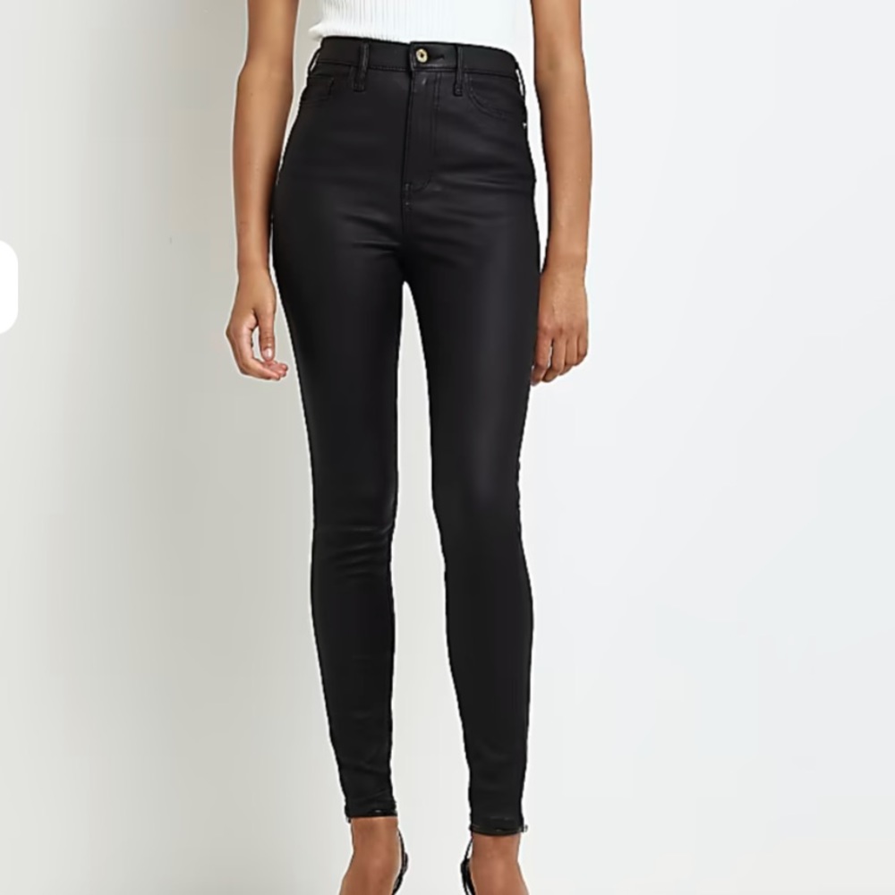 River Island Black Coated Denim High Rise Skinny Jeans plus size 24 3X